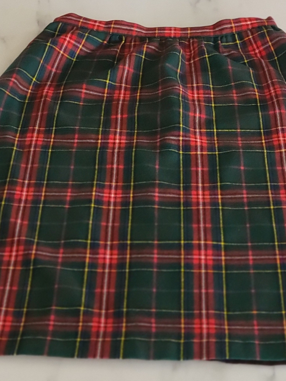 Vtg Lands End Lined Wool Plaid Midi Skirt Size 12 Made in Scotland Pockets Green